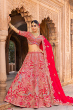 Luxury Rani Pink Zardosi Bridal Lehenga