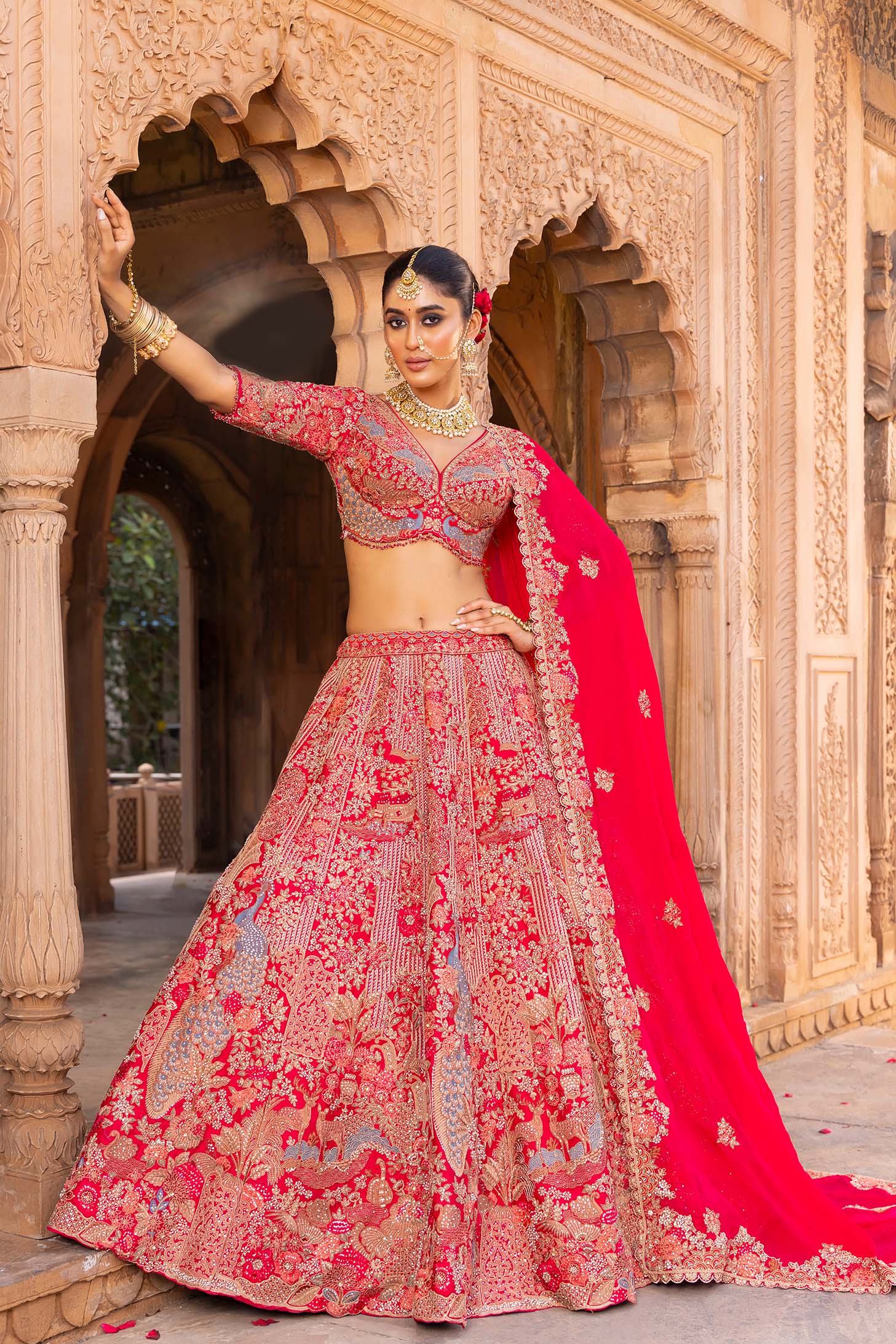Luxury Rani Pink Zardosi Bridal Lehenga