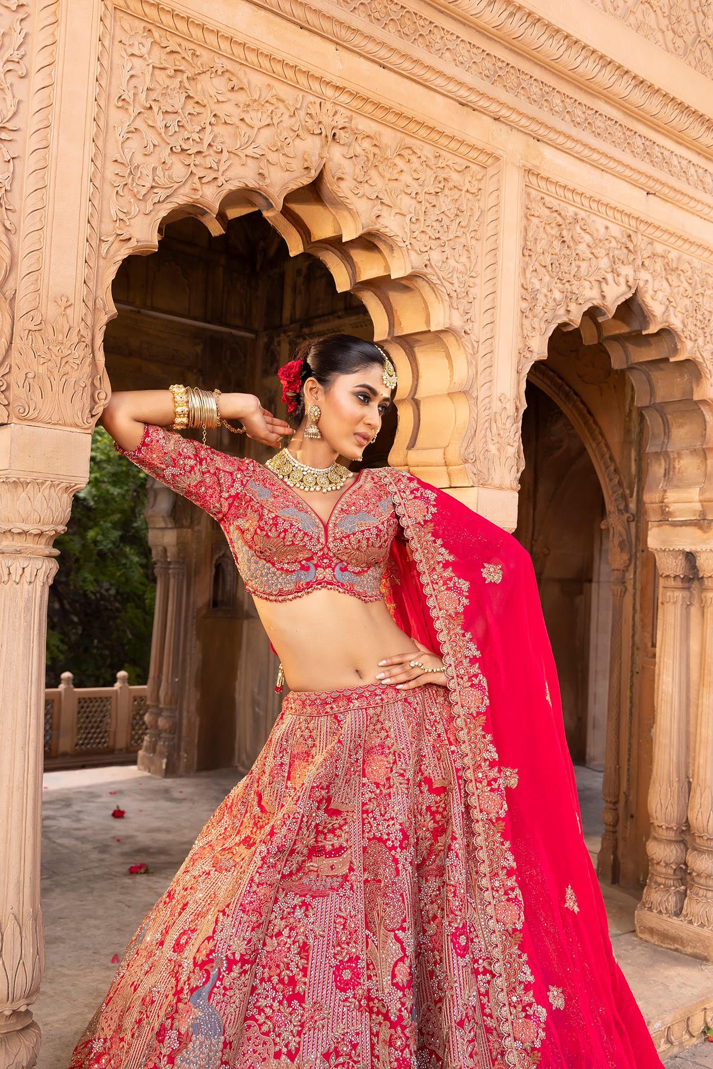 Luxury Rani Pink Zardosi Bridal Lehenga