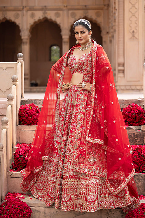 Grand Heritage Craft Bridal Lehenga in Luxe Red