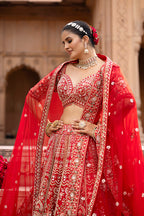 Grand Heritage Craft Bridal Lehenga in Luxe Red