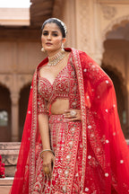 Grand Heritage Craft Bridal Lehenga in Luxe Red