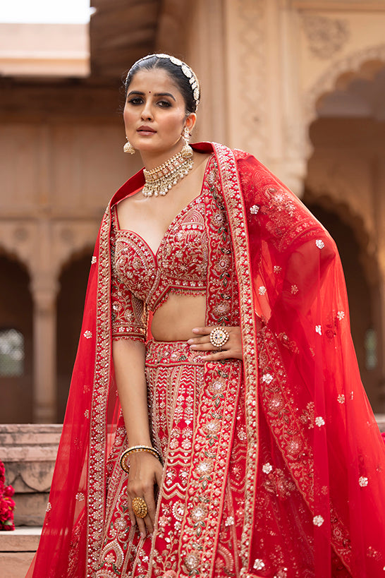Grand Heritage Craft Bridal Lehenga in Luxe Red
