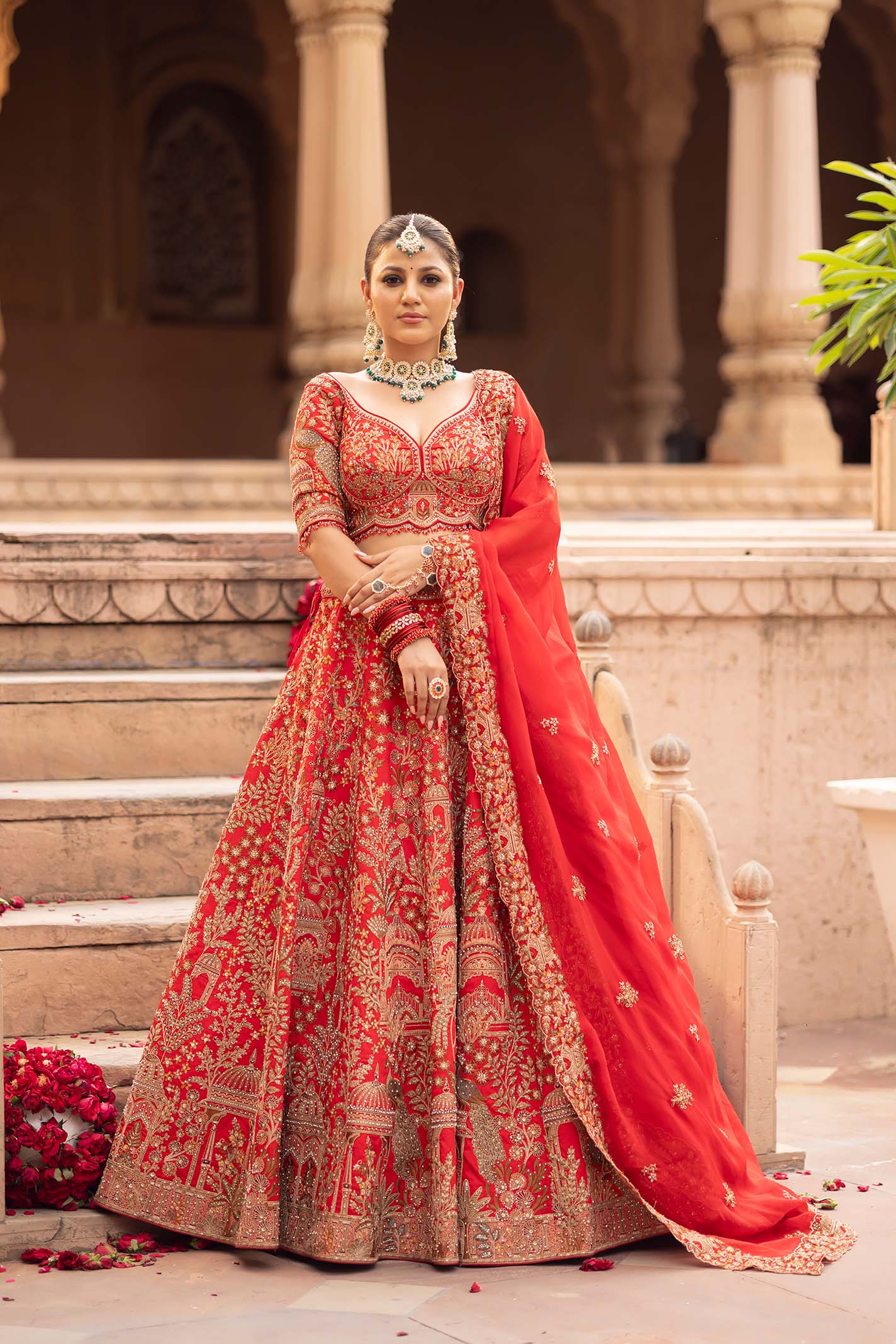 Regal Ruby Mahal Handcrafted Bridal Ensemble