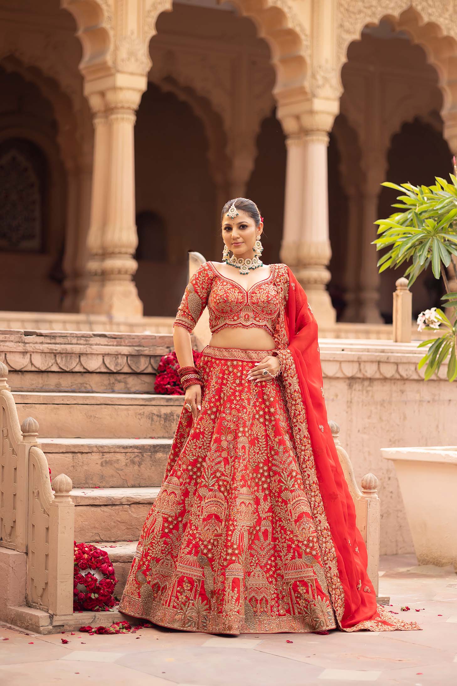 Regal Ruby Mahal Handcrafted Bridal Ensemble