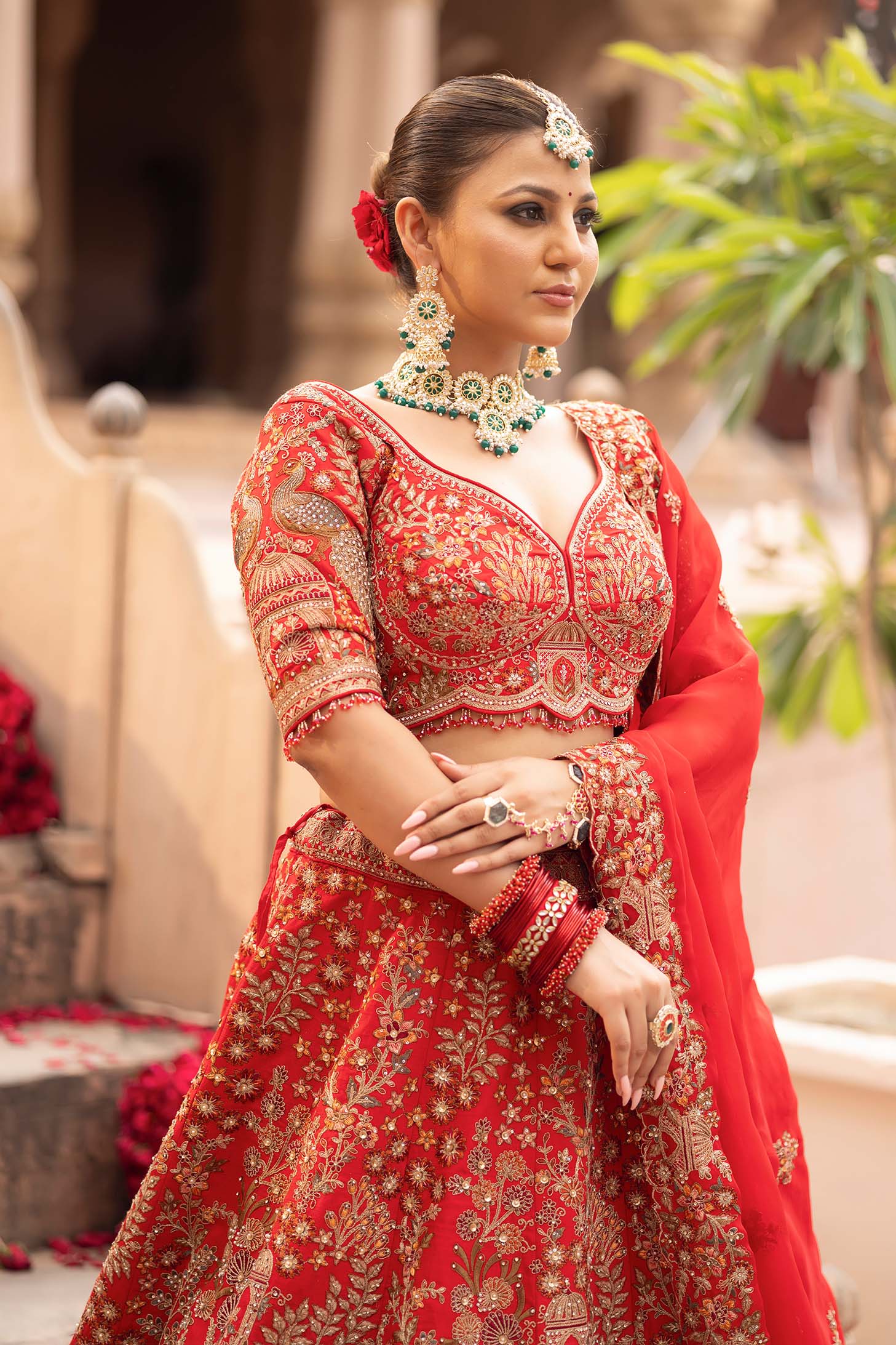 Regal Ruby Mahal Handcrafted Bridal Ensemble
