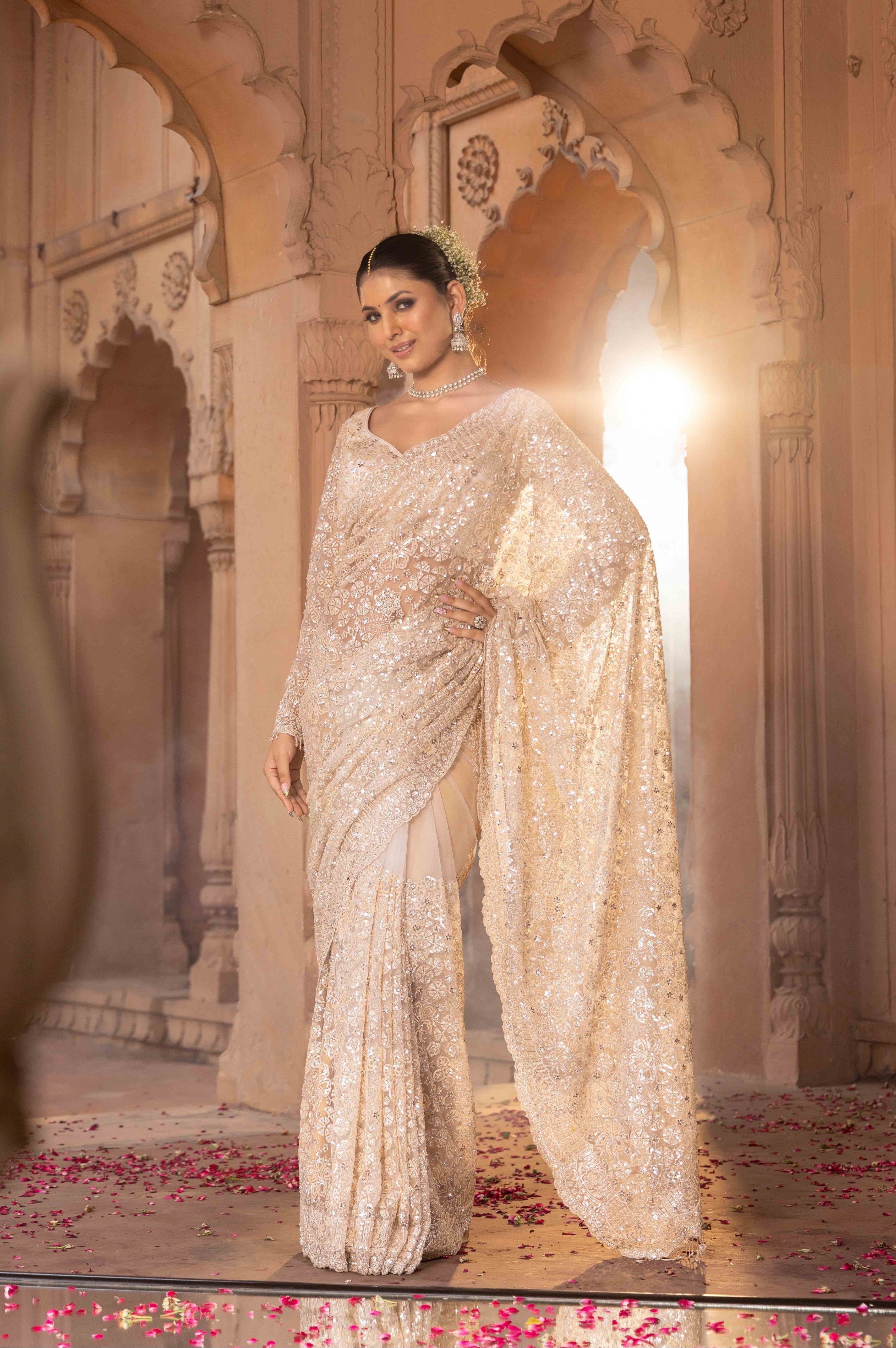 Ivory Starlight Sequin Royale Saree