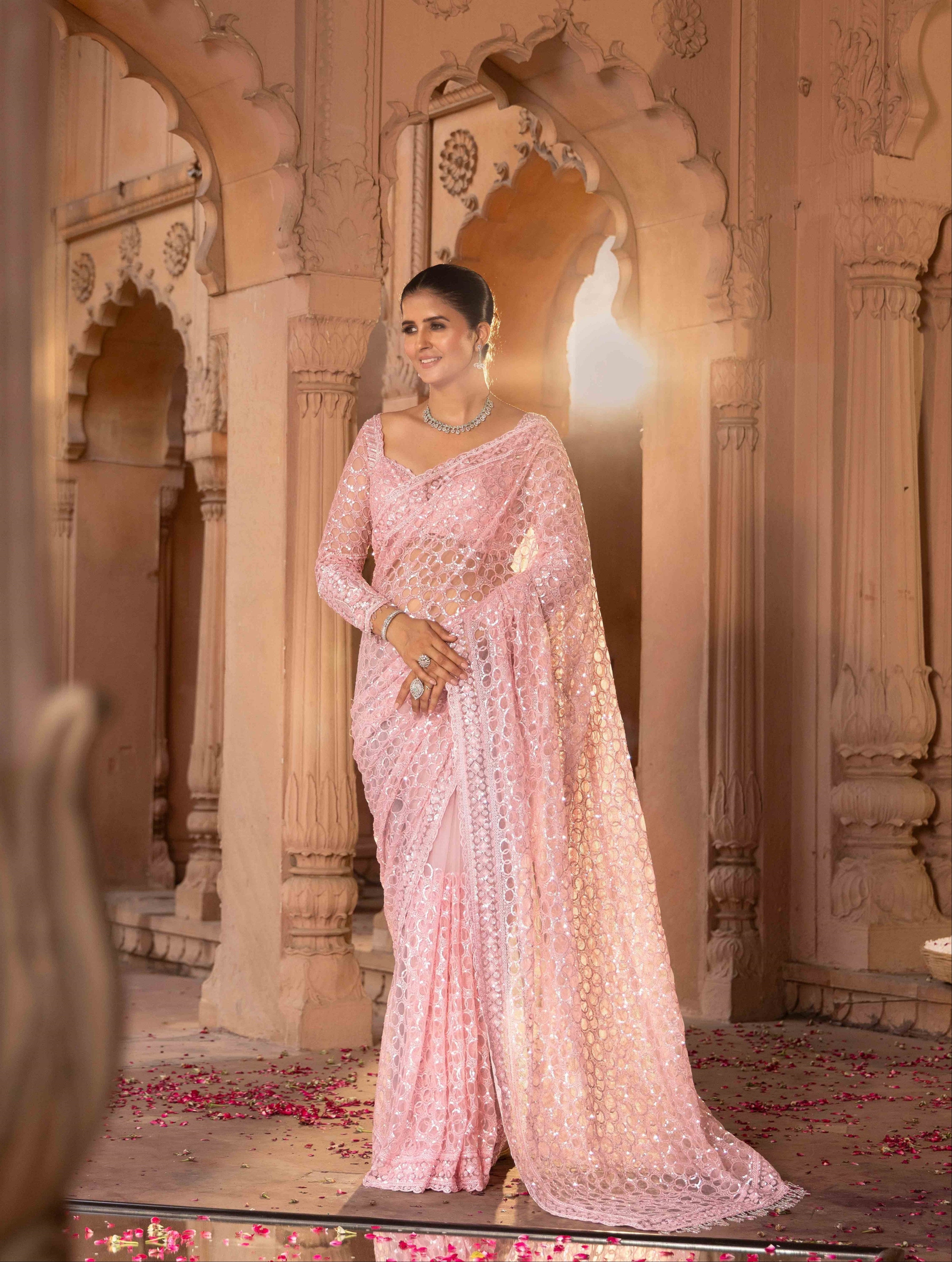 Blush Mirror Royale Hand-Embellished Saree