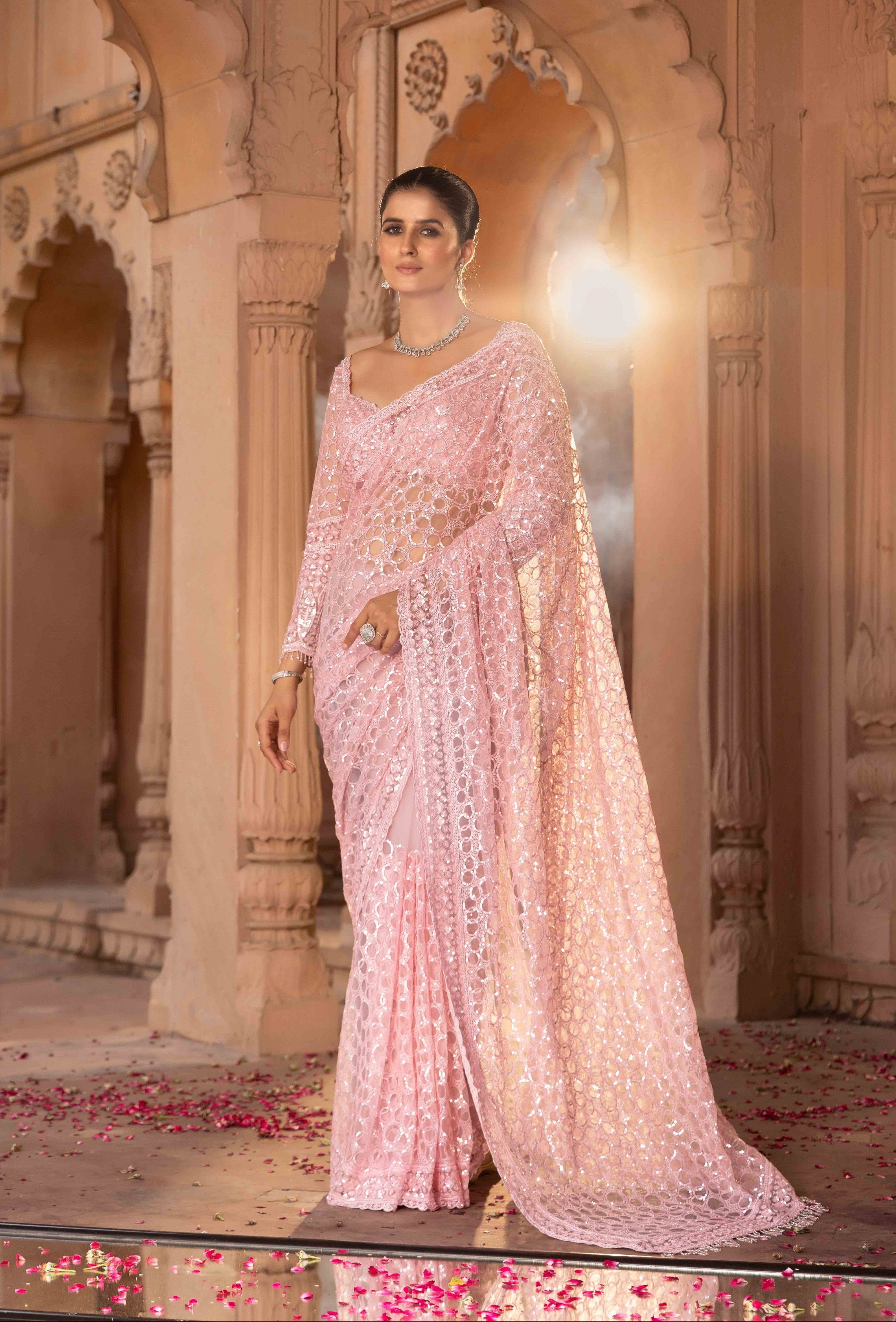 Blush Mirror Royale Hand-Embellished Saree