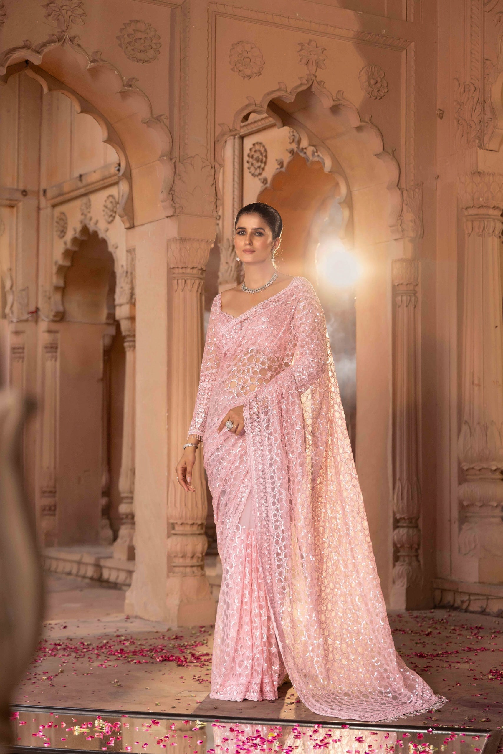 Blush Mirror Royale Hand-Embellished Saree