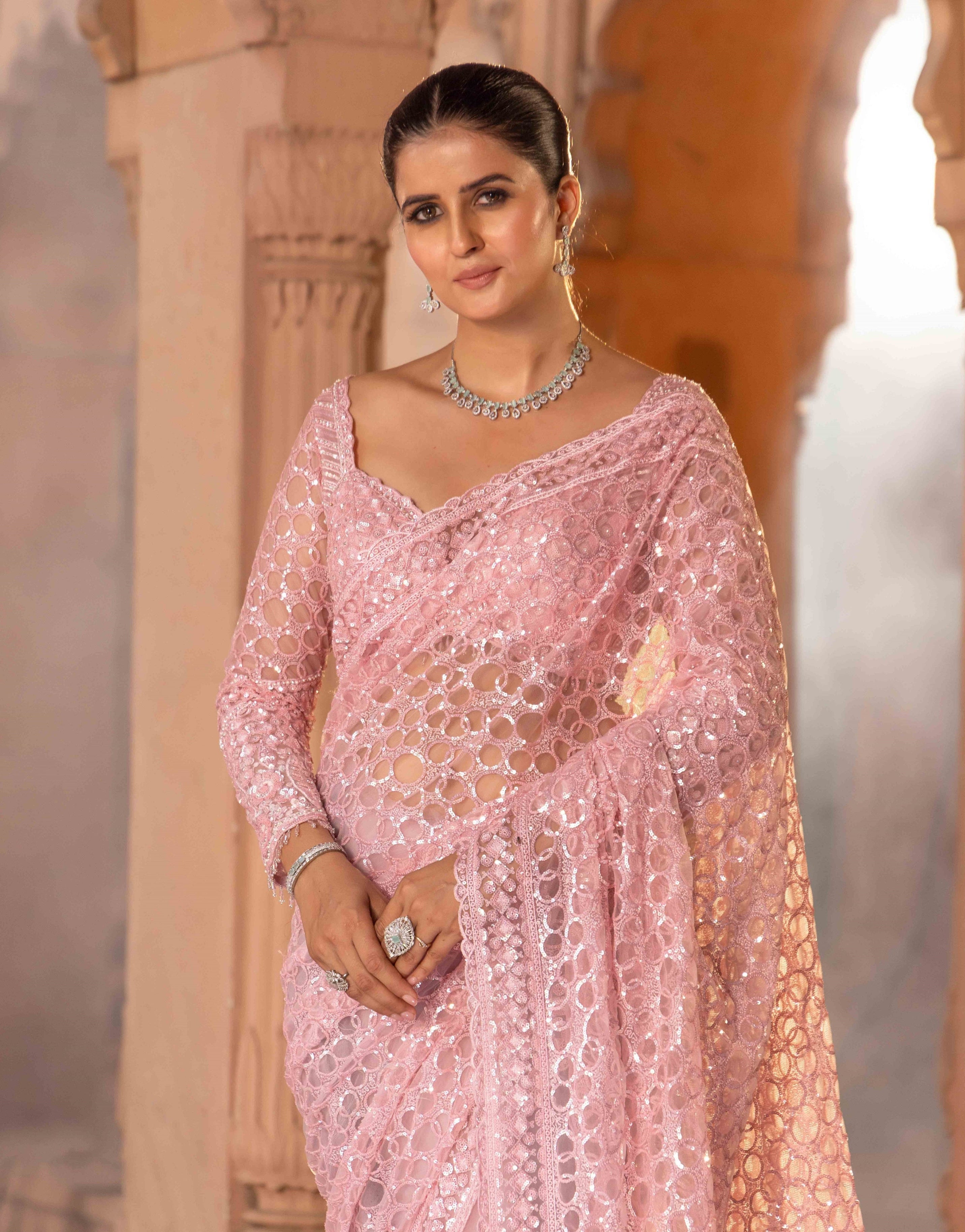 Blush Mirror Royale Hand-Embellished Saree