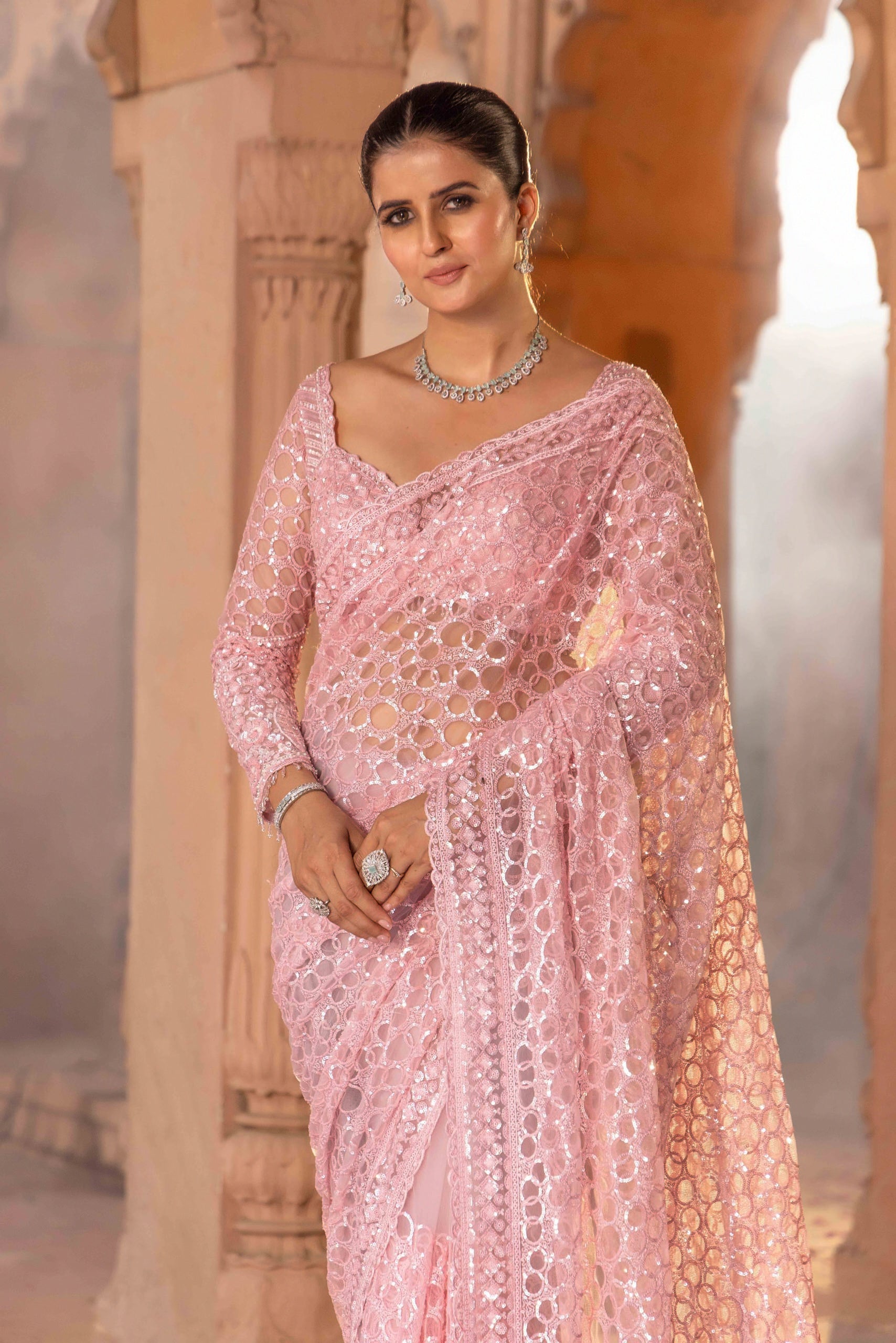 Blush Mirror Royale Hand-Embellished Saree