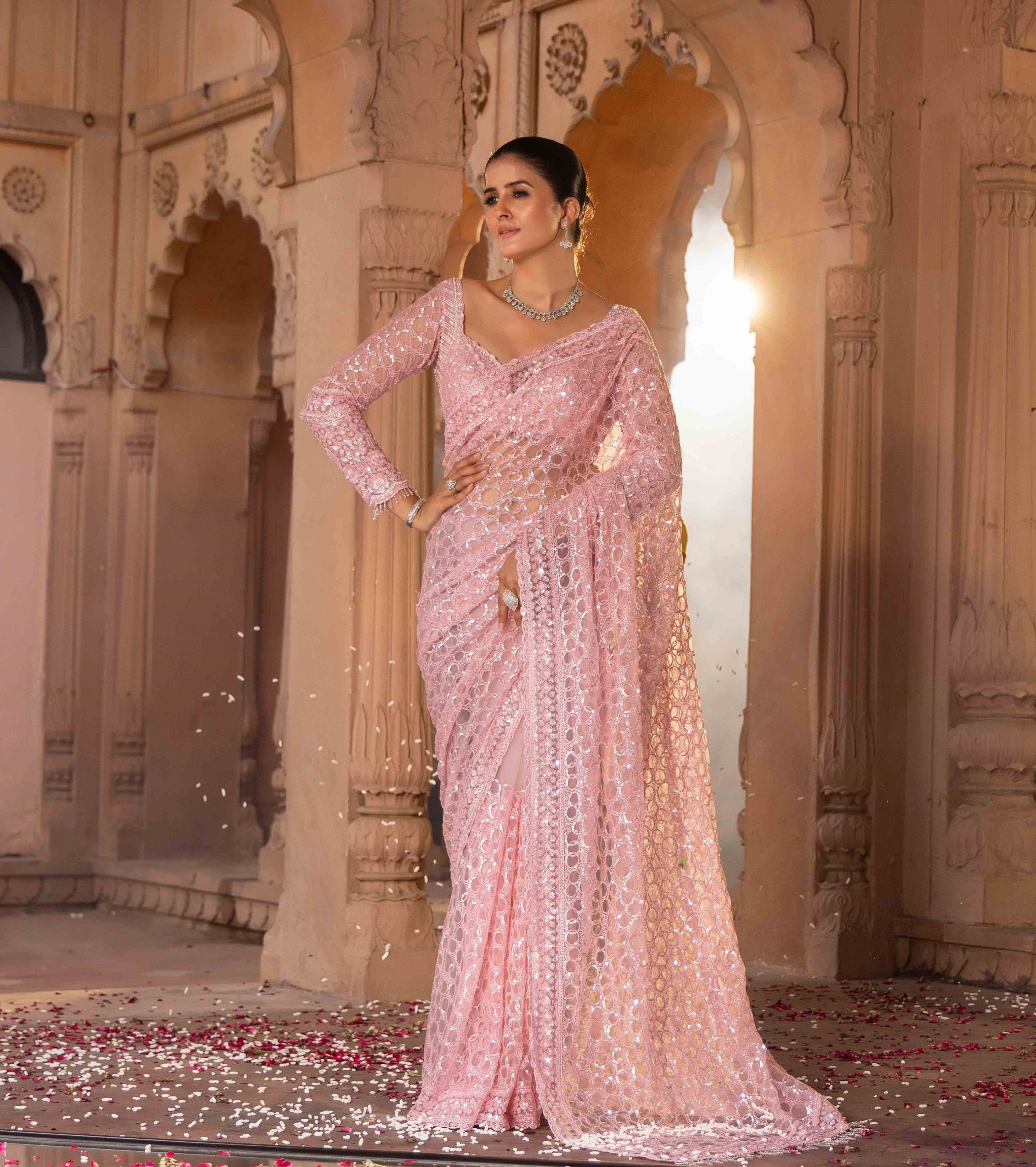 Blush Mirror Royale Hand-Embellished Saree