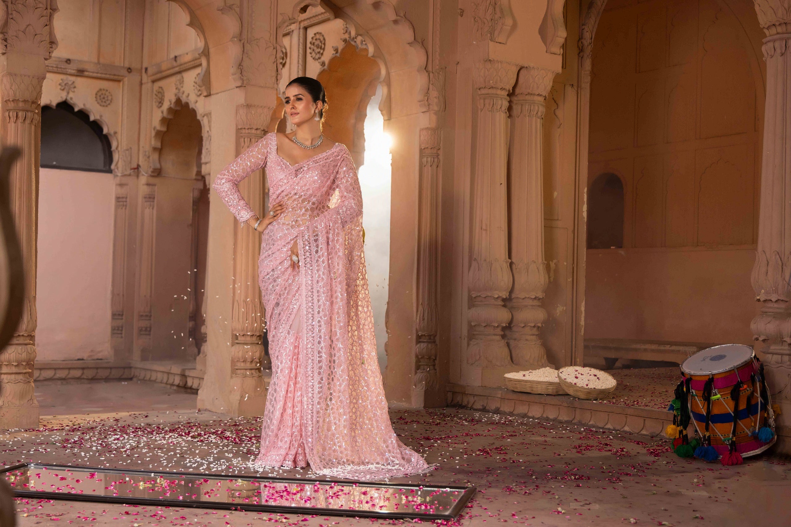 Blush Mirror Royale Hand-Embellished Saree