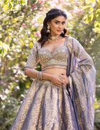Frosted Azure Empress Brocade Couture Lehenga