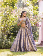 Frosted Azure Empress Brocade Couture Lehenga
