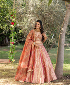 Coral Gold Royale Banarasi Bridal Lehenga