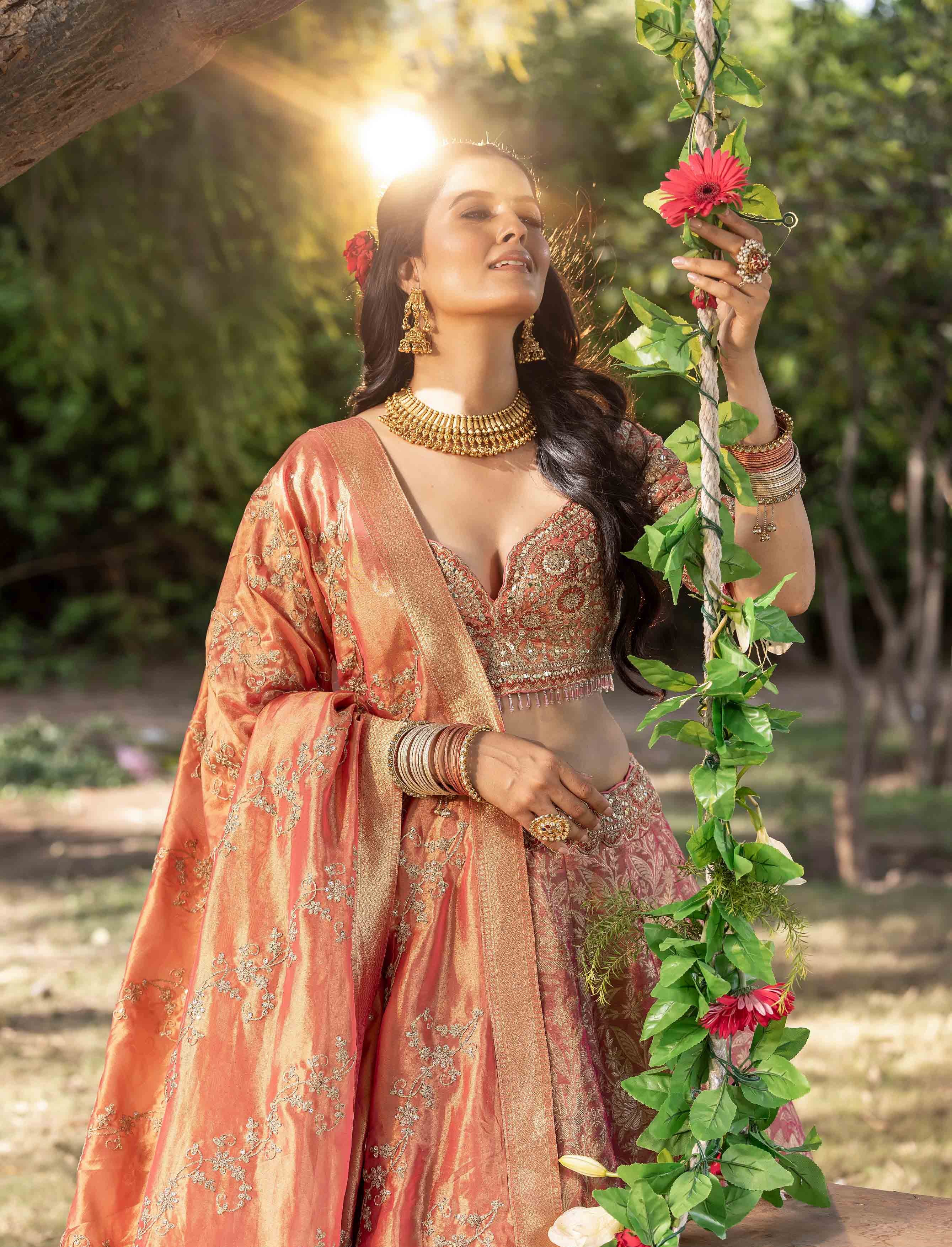 Coral Gold Royale Banarasi Bridal Lehenga