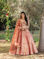 Coral Gold Royale Banarasi Bridal Lehenga
