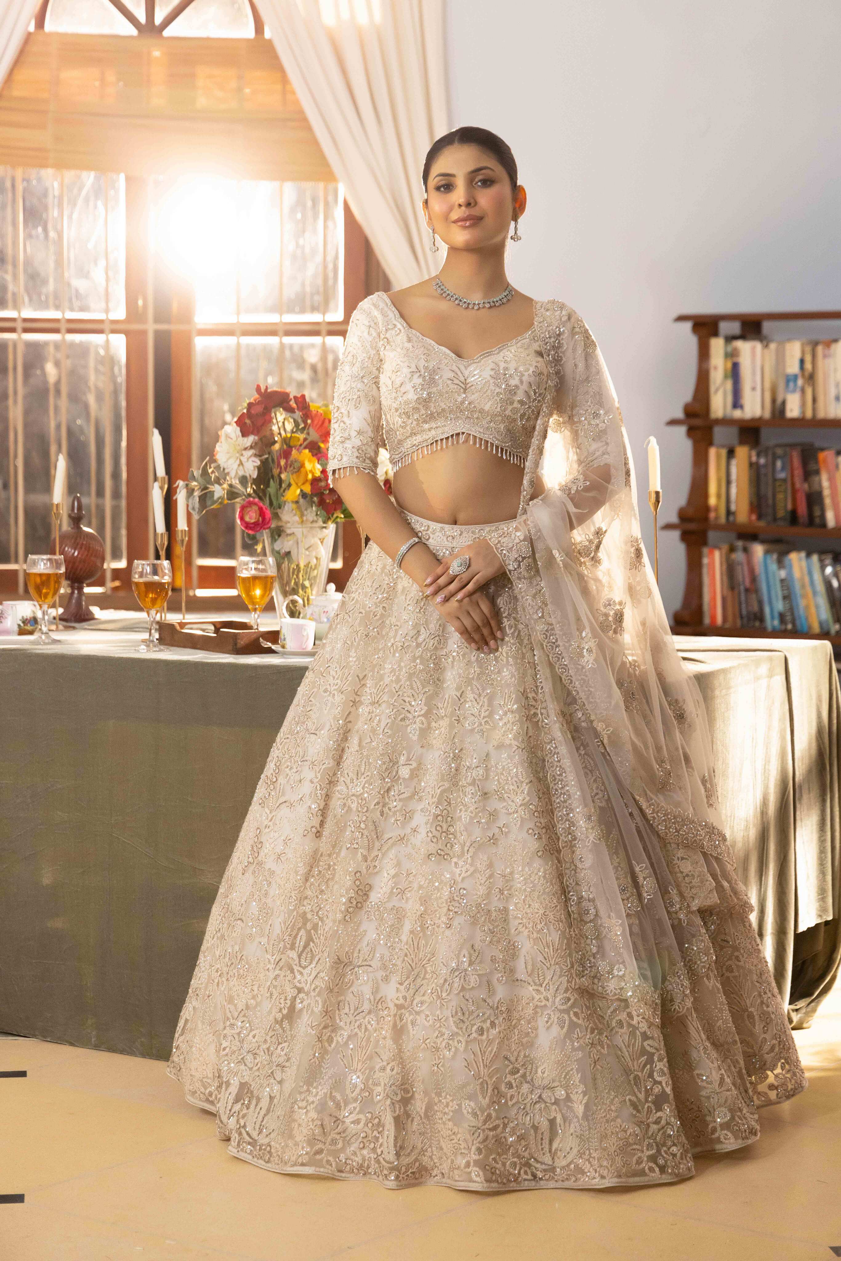 Champagne Gold Heavy Embroidered Bridal Lehenga