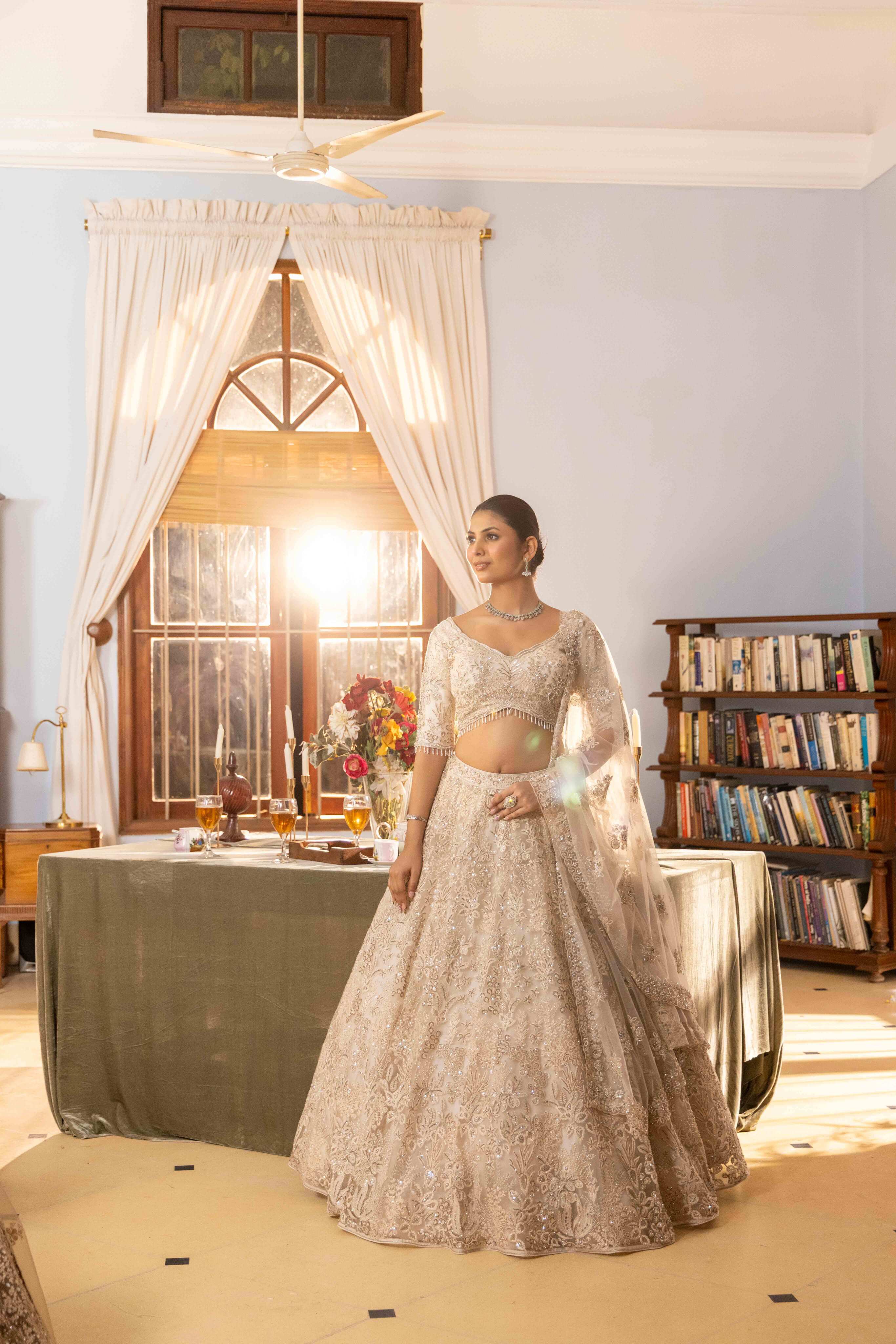 Champagne Gold Heavy Embroidered Bridal Lehenga
