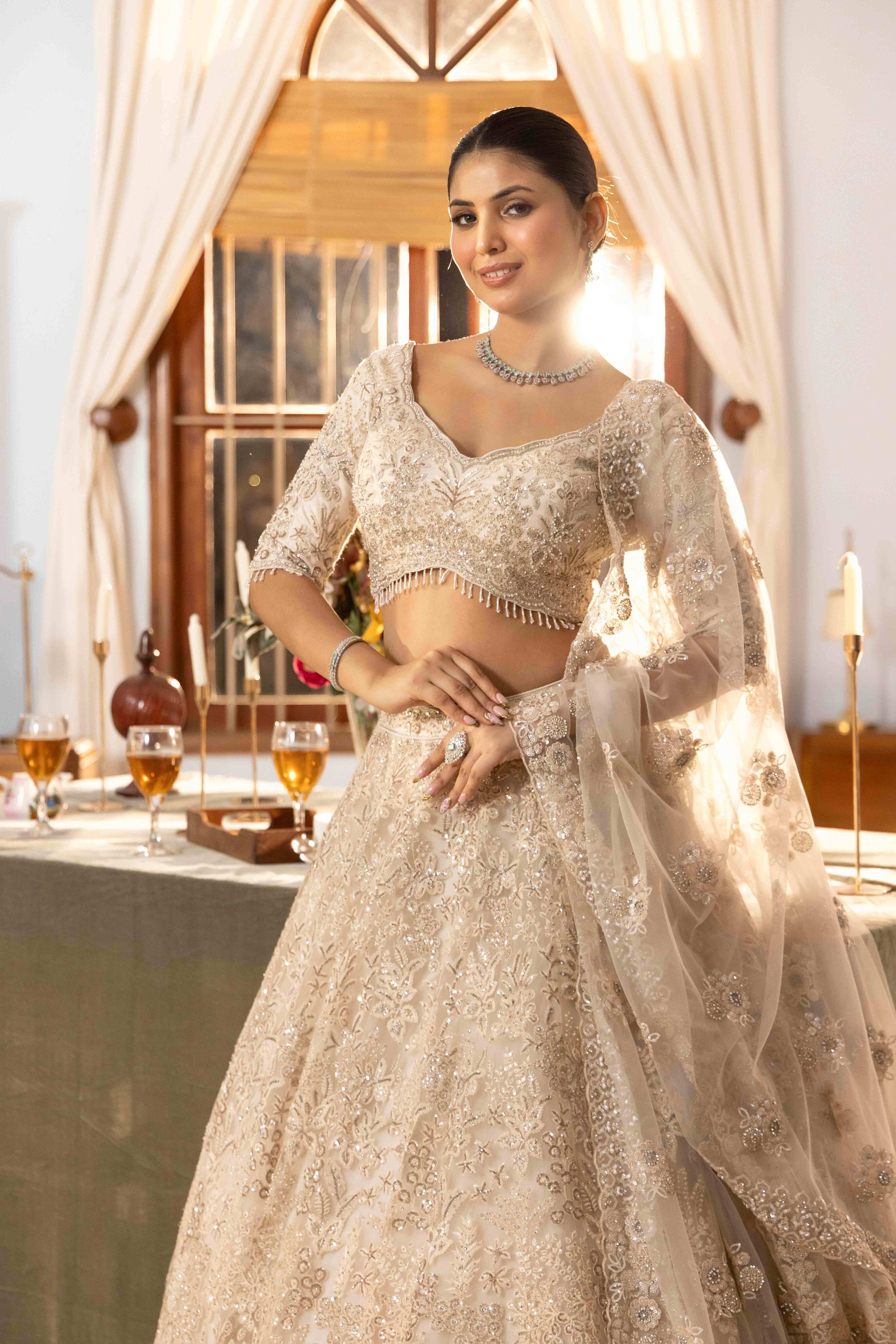 Champagne Gold Heavy Embroidered Bridal Lehenga