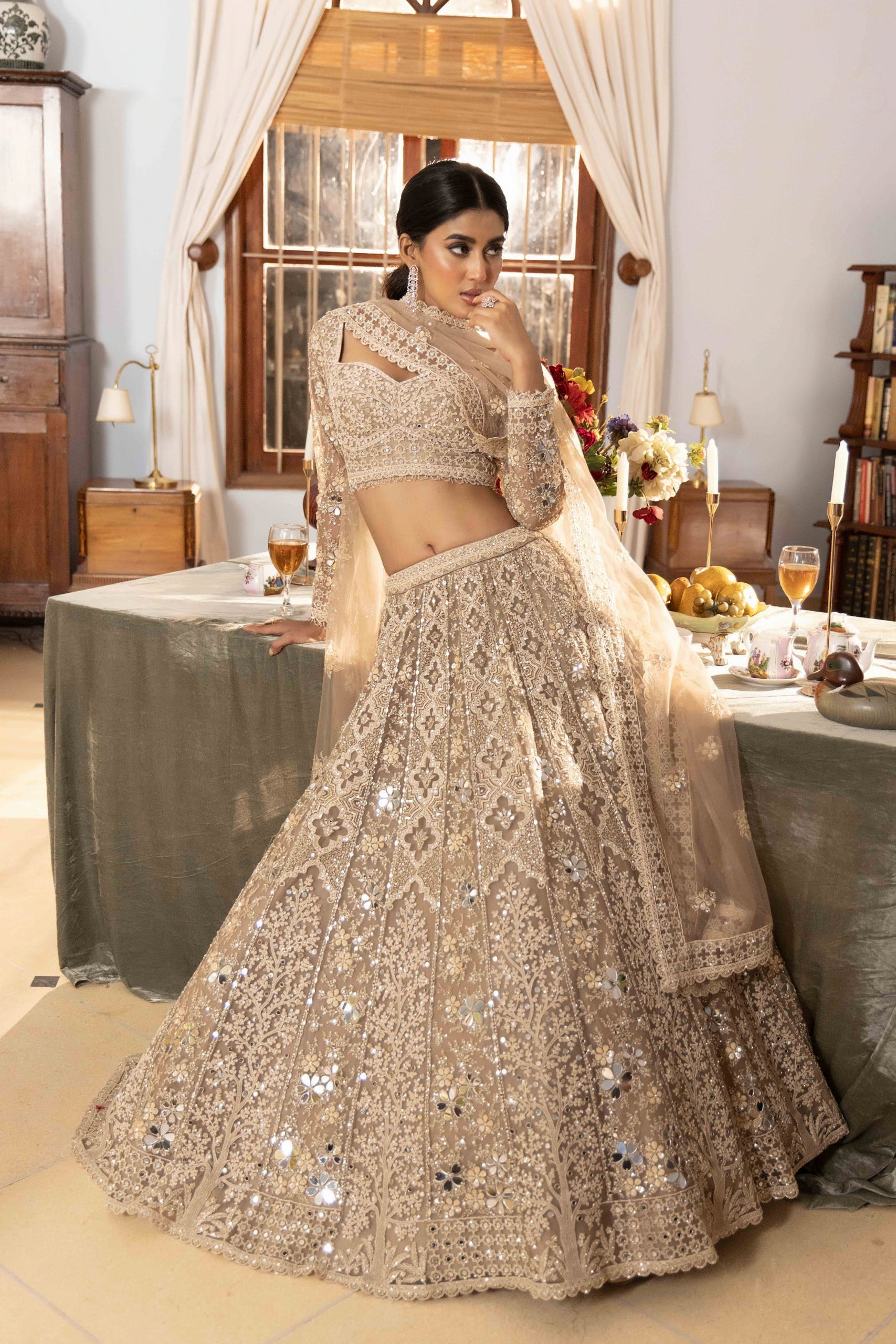 Gold Mirror-Work Heavy Embroidered Lehenga