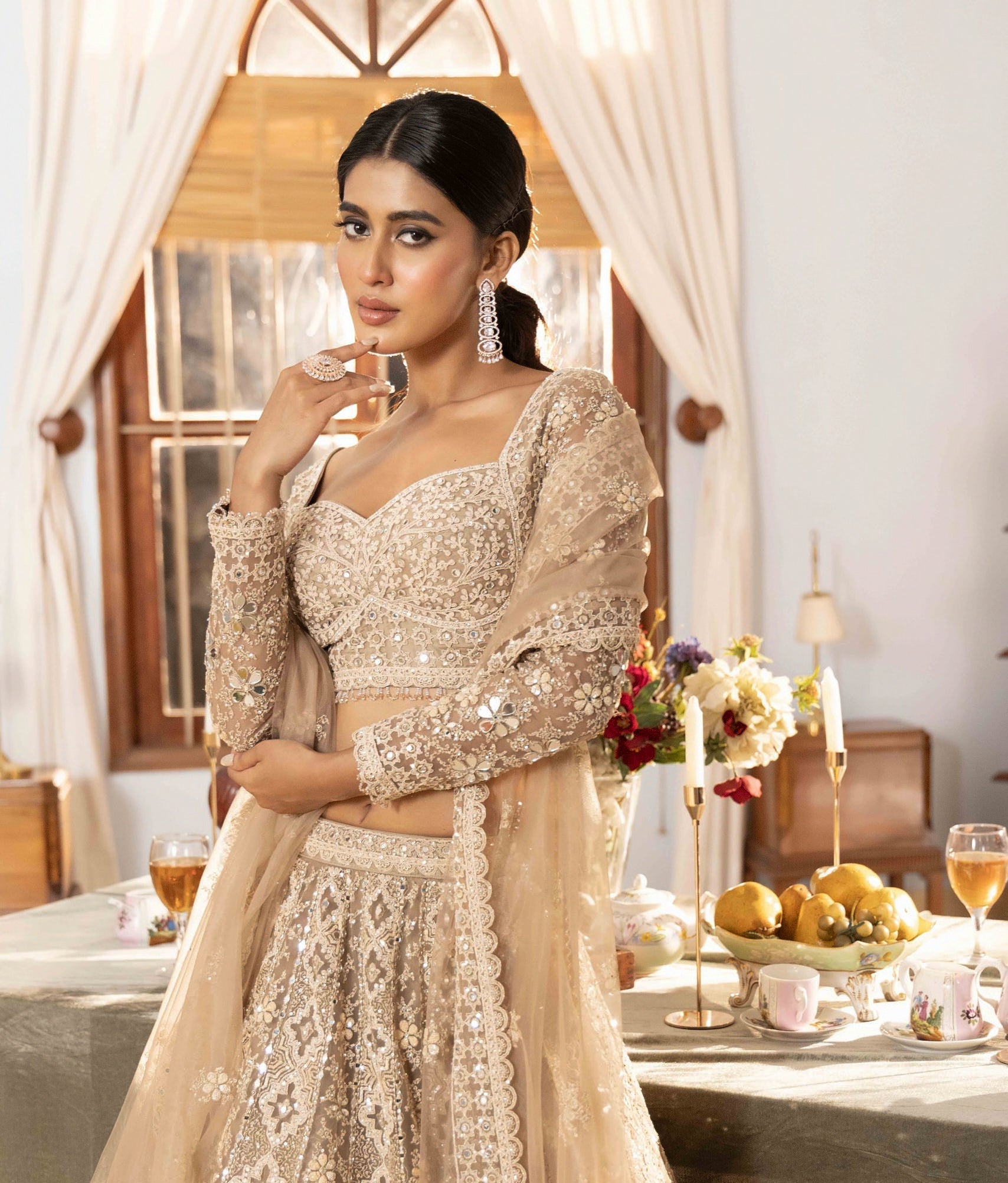 Gold Mirror-Work Heavy Embroidered Lehenga