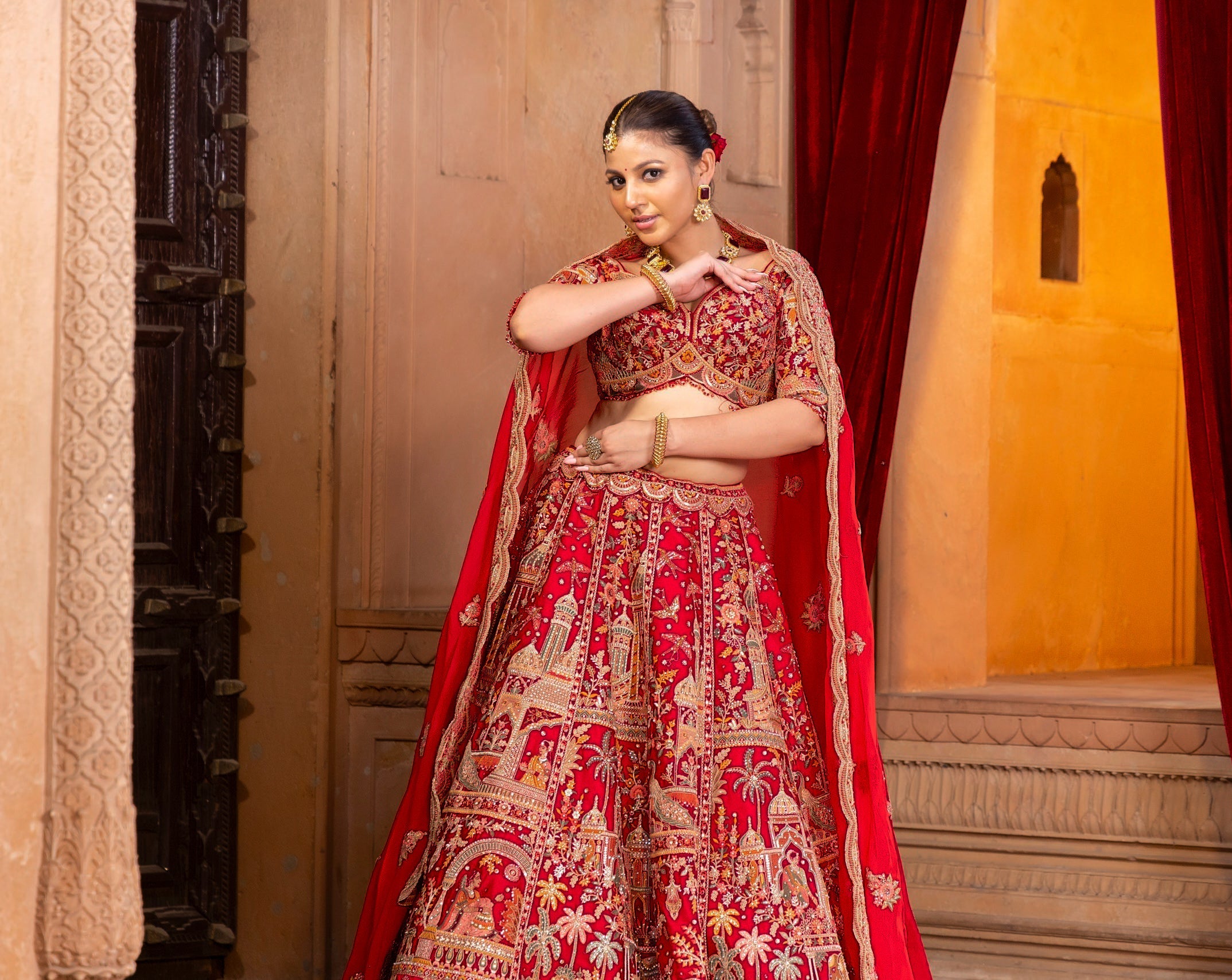 Opulent Red Aura Lehenga