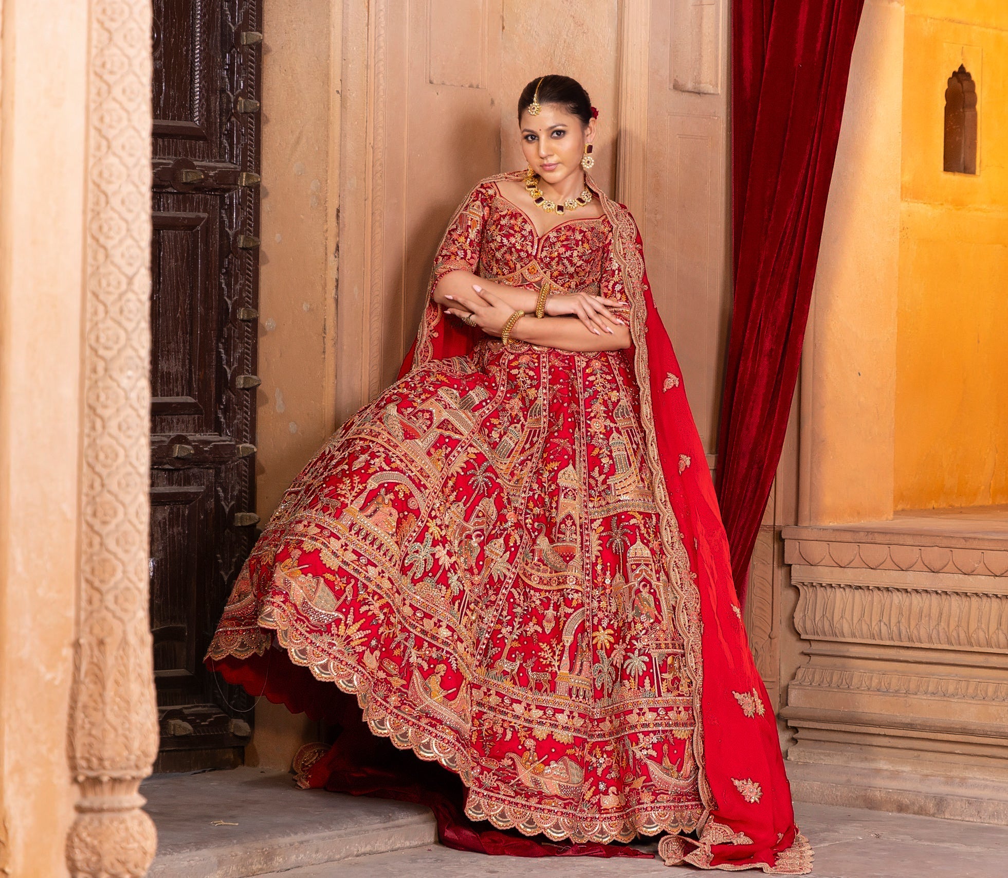 Opulent Red Aura Lehenga