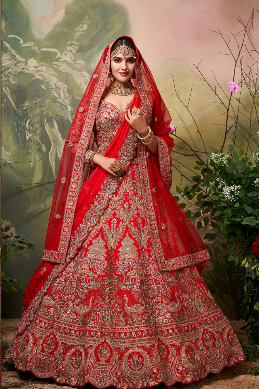 LAAL MAHAL TEMPLE ZARI BRIDAL LEHENGA SET