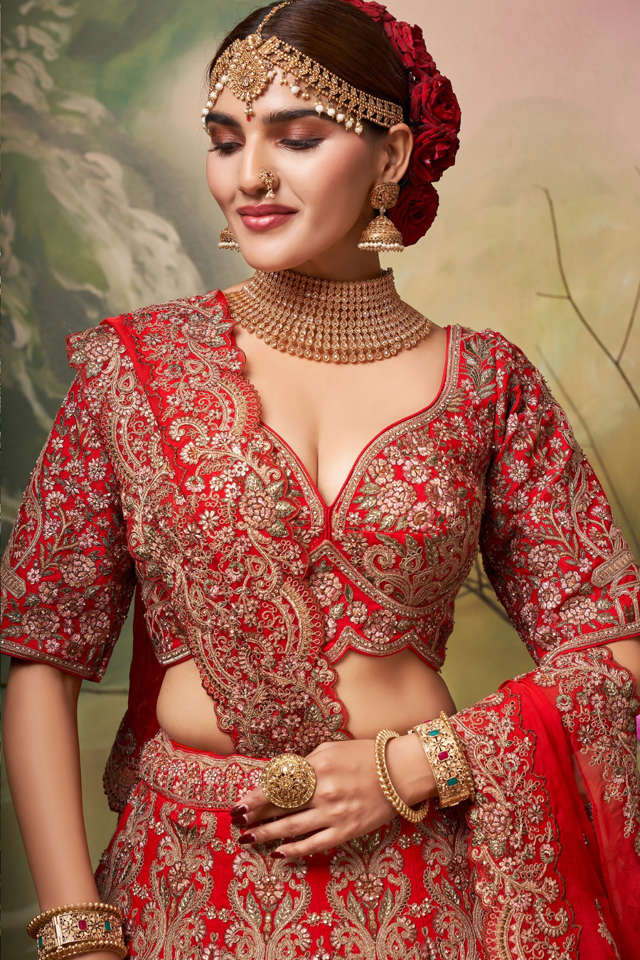 LAAL MAHAL TEMPLE ZARI BRIDAL LEHENGA SET