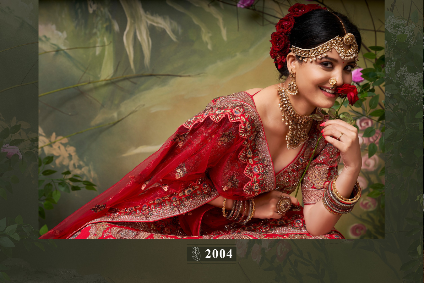 RUHANIYAT RED VELVET TEMPLE BRIDAL LEHENGA SET