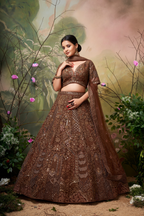 ZEENAT BROWN GOLD SEQUIN EMBROIDERED LEHENGA SET