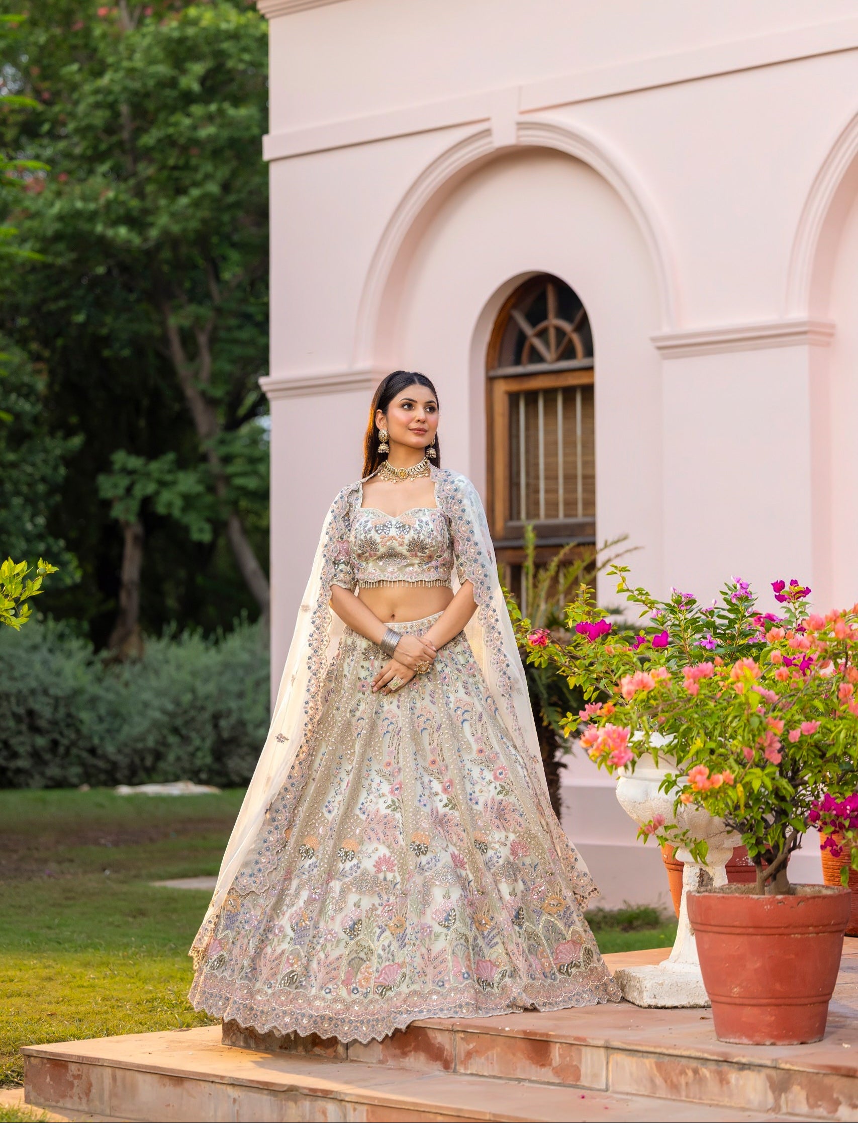 Celestial Pastel Garden Couture Lehenga