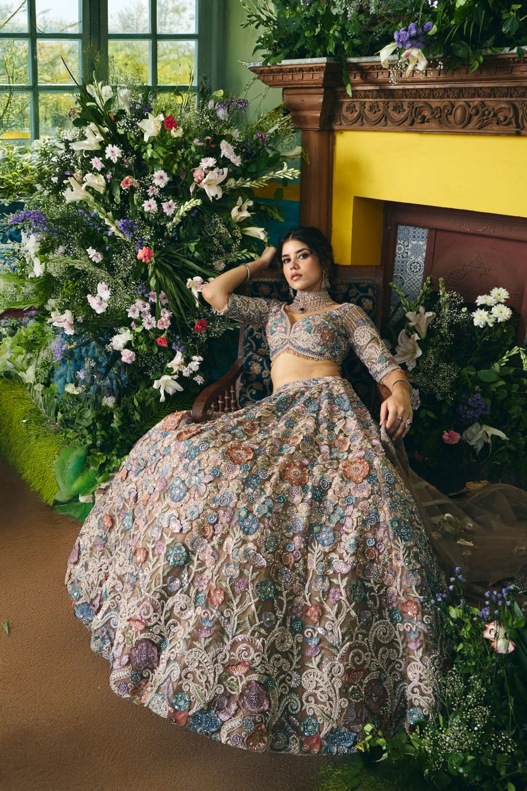 Timeless Floral Artistry Designer Net Lehenga