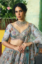 Luxury Multi-Thread Work V-Neck Bridal Lehenga