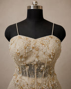 White Ready-to-Wear Drape Saree with Heavy Hand Embroidered Blouse, Designer Cocktail Saree, Imported Fabric