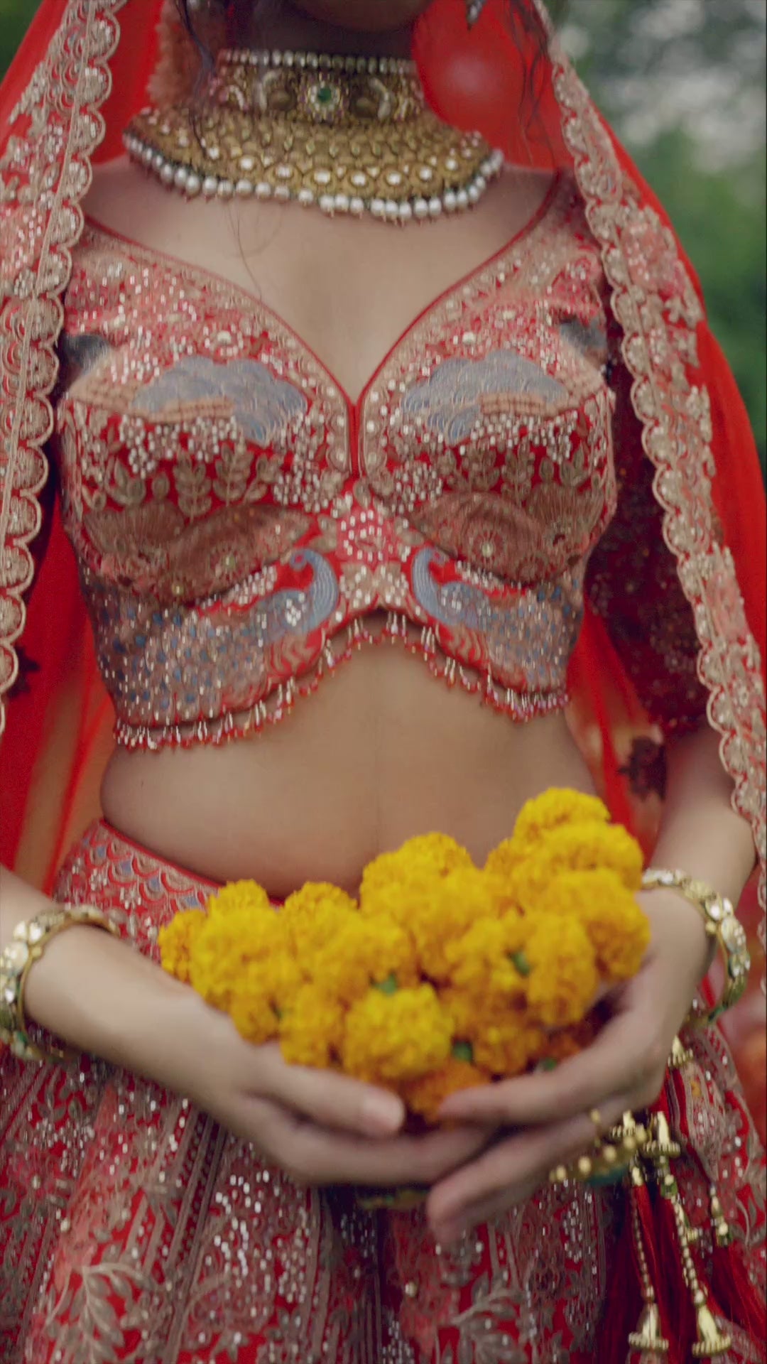 Regal Ruby Red Hand-Embroidered Bridal Lehenga