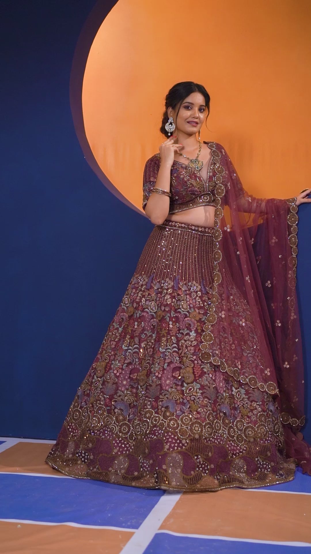 GULBAHAAR MAROON HAND-EMBROIDERED BRIDAL LEHENGA SET