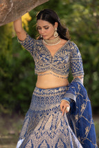 Navy Royale Banarasi Weave Bridal Lehenga