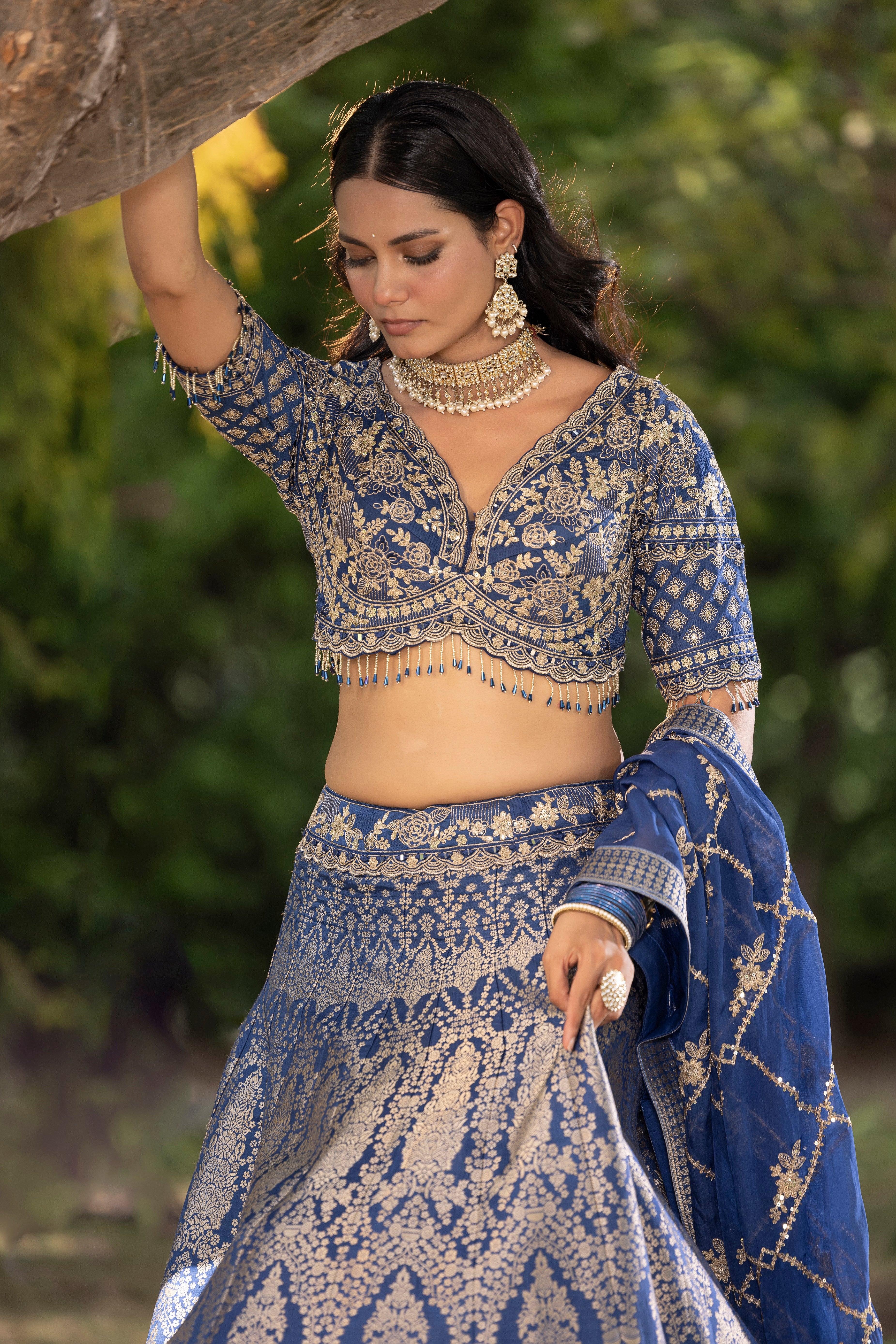 Navy Royale Banarasi Weave Bridal Lehenga