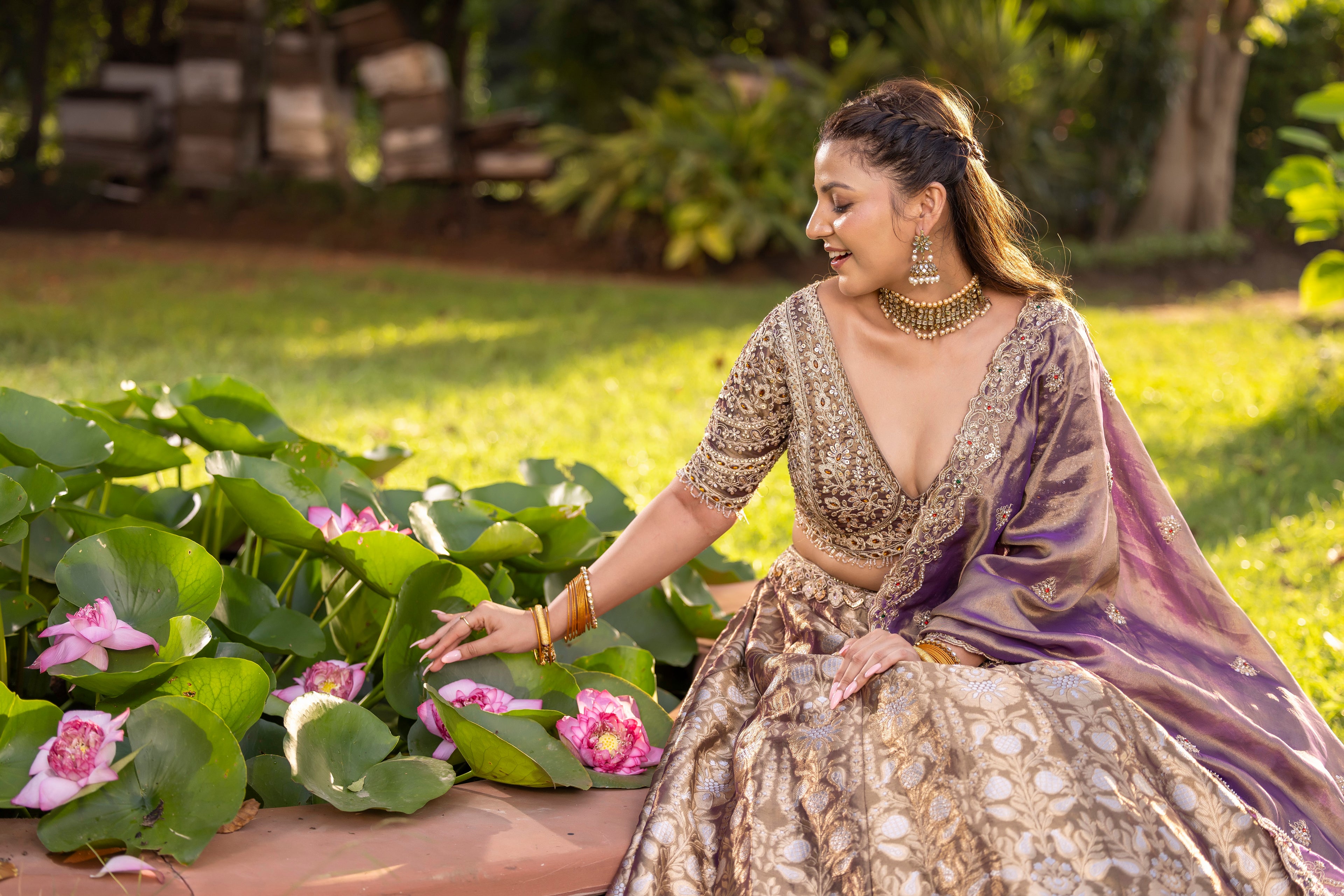 Royal Rust Aura Zari-Woven Banarasi Lehenga