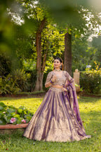 Mauve Gold Dynasty Silk Couture Lehenga