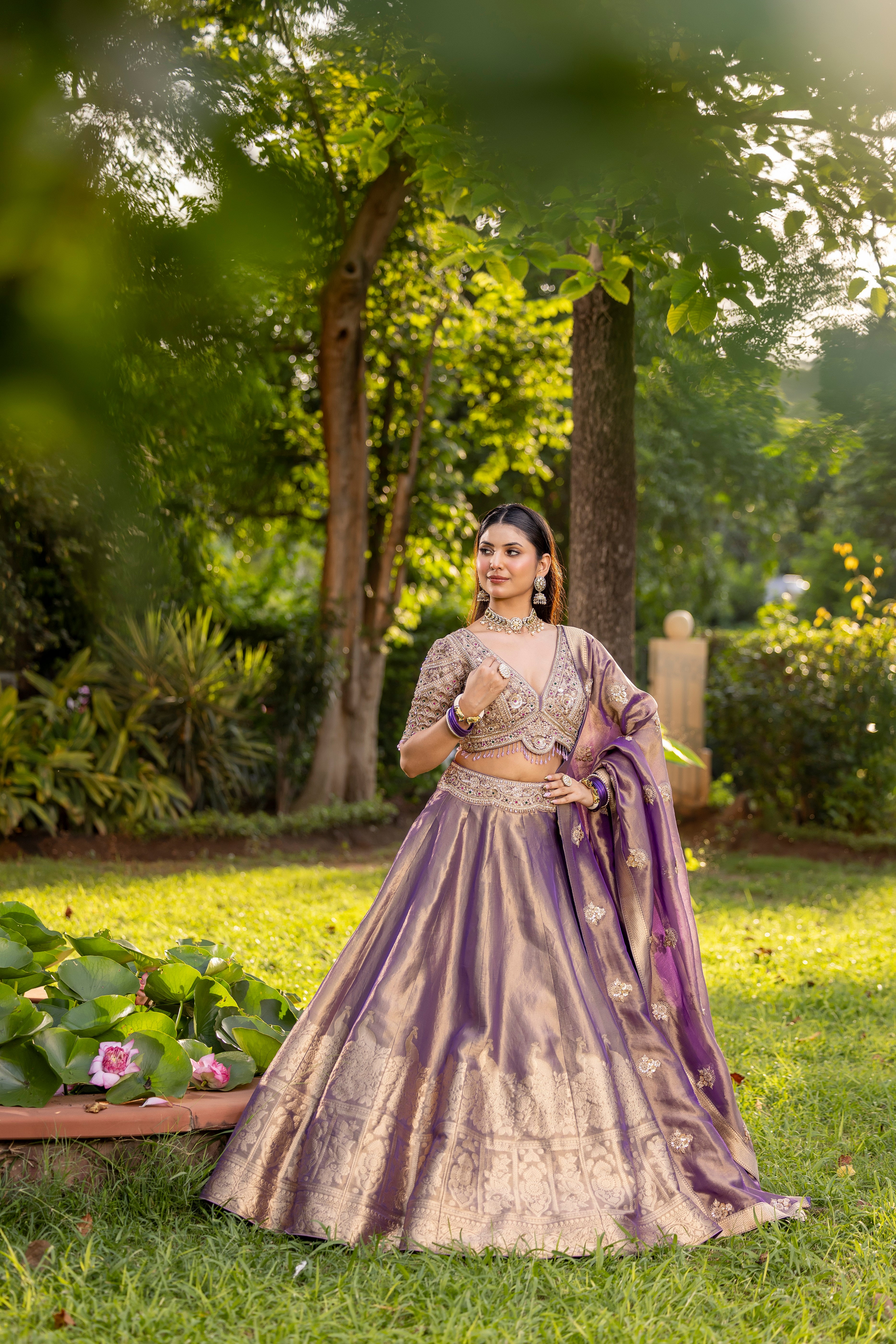 Mauve Gold Dynasty Silk Couture Lehenga