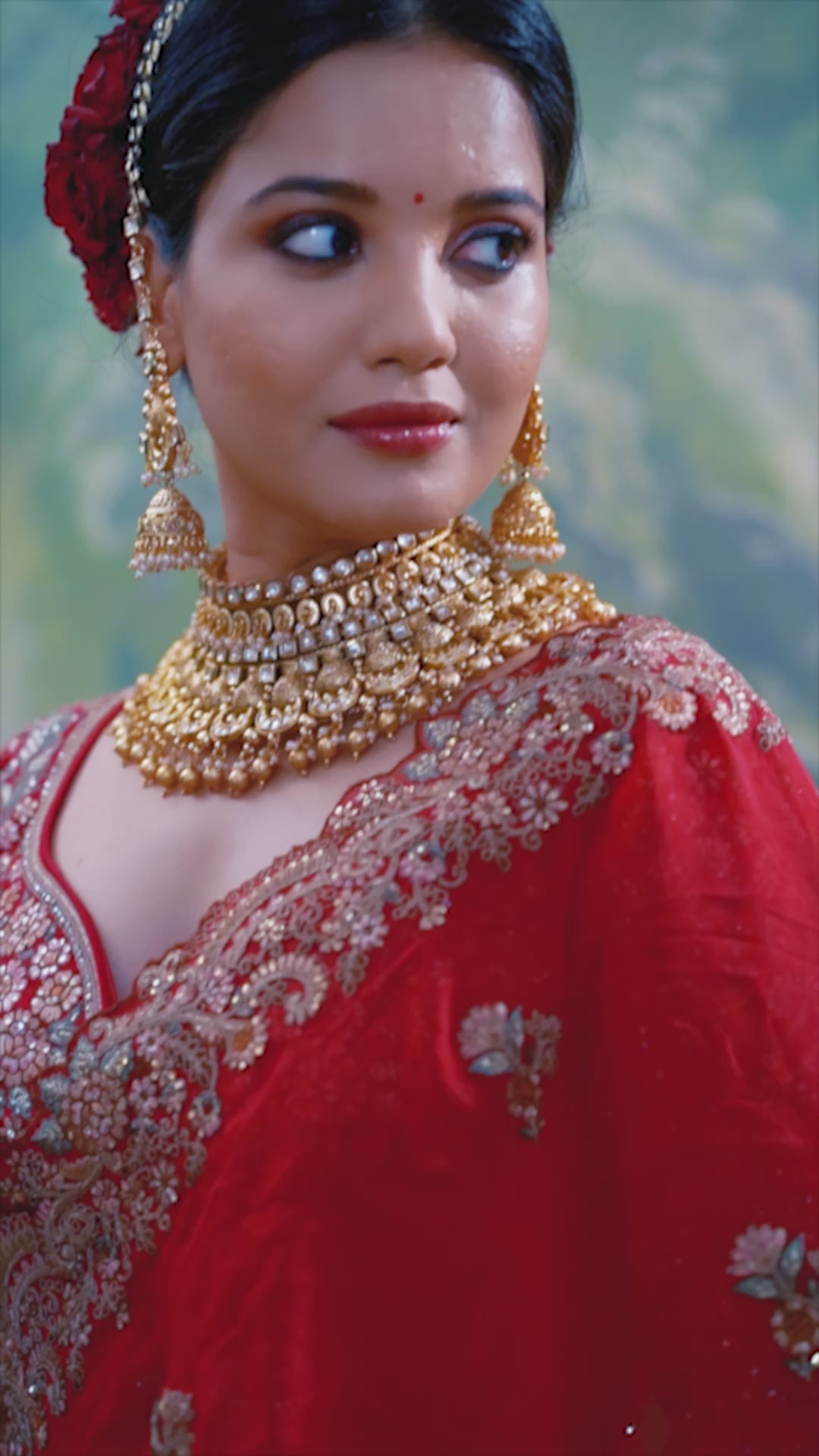 RUHANIYAT RED VELVET TEMPLE BRIDAL LEHENGA SET